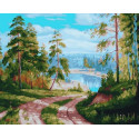 Сосновый лес. Дорога к озеру Раскраска картина по номерам на холсте