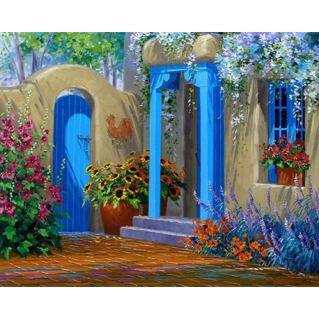 Цветущий дворик Раскраска картина по номерам на холсте