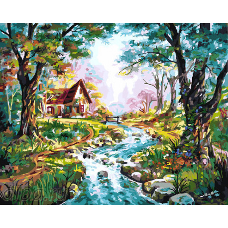  Журчащий ручей Раскраска картина по номерам на холсте CG907