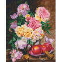 Натюрморт с яблоками и розами Раскраска картина по номерам на холсте