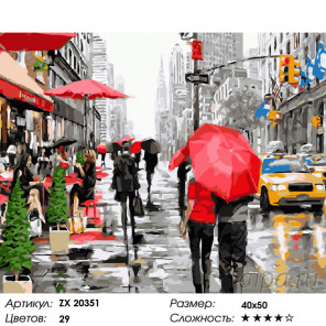Количество цветов и сложность Нью-Йорк под дождем Раскраска картина по номерам на холсте ZX 20351