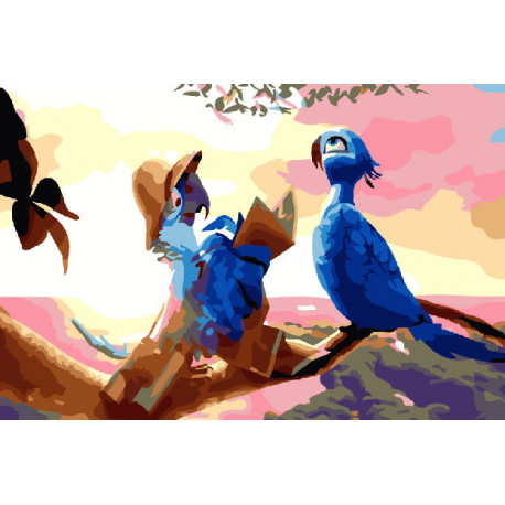 Синие попугаи Раскраска картина по номерам на холсте