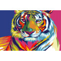 Радужный свирепый тигр Раскраска картина по номерам на холсте