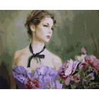  Портрет девушки с пионами Раскраска картина по номерам на холсте KH0151