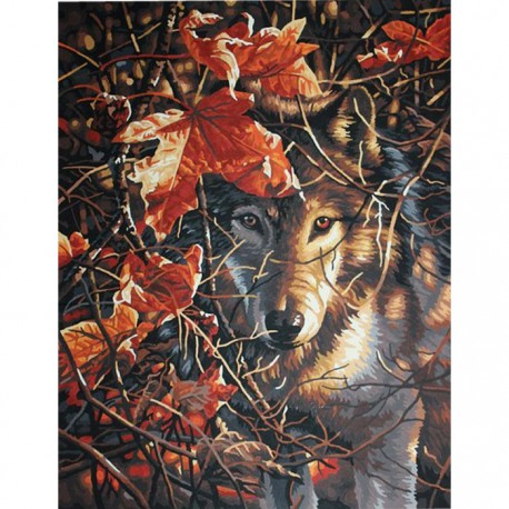 Волк в осеннем лесу 91362 Раскраска по номерам акриловыми красками Dimensions