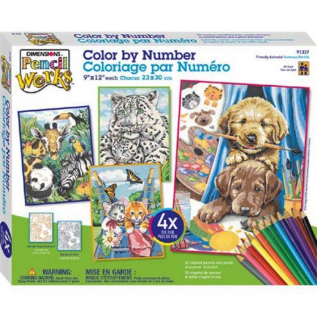 Животные 91337 Набор раскрасок по номерам карандашами Dimensions