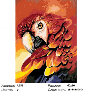 Количество цветов и сложность Огненный попугай Раскраска картина по номерам на холсте A358