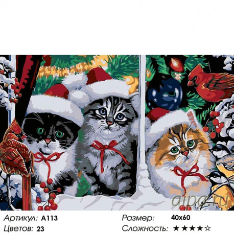 Количество цветов и сложность Рождественские котята Раскраска картина по номерам на холсте A113