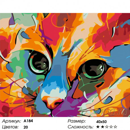 Количество цветов и сложность Яркий кот Раскраска картина по номерам на холсте A184