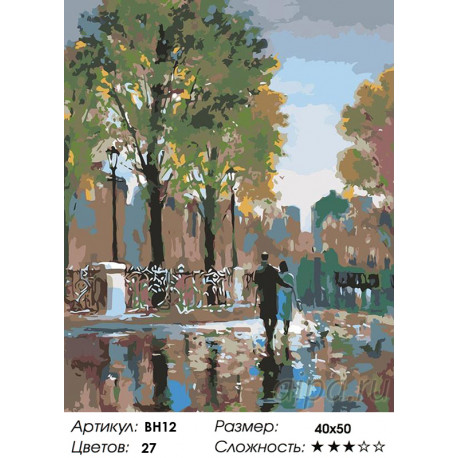 Количество цветов и сложность Прогулка в дождь Раскраска картина по номерам на холсте BH12