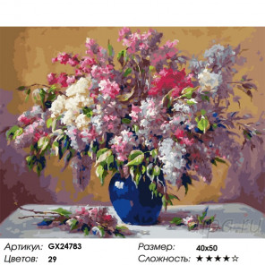 Сложность и количество красок Сирень в синей вазе Раскраска картина по номерам на холсте GX24783