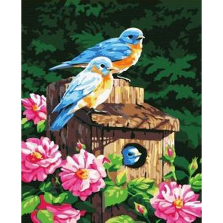 Синие птички Раскраска по номерам акриловыми красками на холсте Iteso