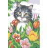  Кот в тюльпанах Раскраска по номерам на холсте Живопись по номерам D001