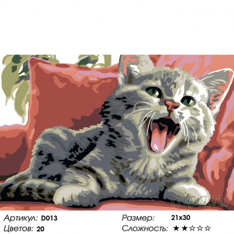 Количество цветов и сложность Зевающий котик Раскраска по номерам на холсте Живопись по номерам D013