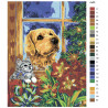 Схема Котенок и пес у елки Раскраска по номерам на холсте Живопись по номерам RA43