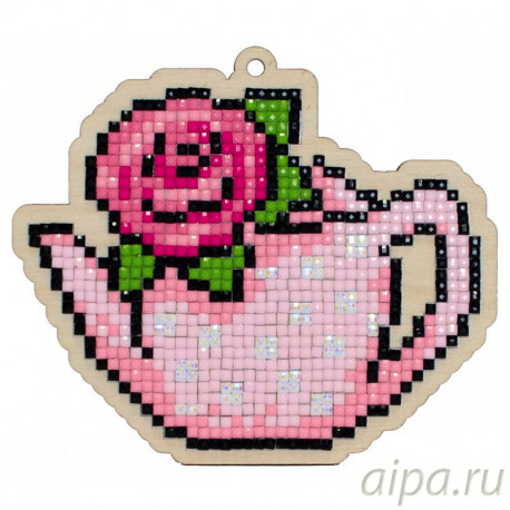  Чайник с розой Алмазная мозаика подвеска Гранни Wood W0178