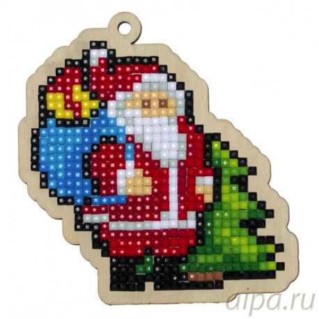  Санта с подарками Алмазная мозаика подвеска Гранни Wood W0310