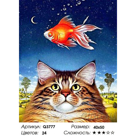 Количество цветов и сложность Кот и золотая рыбка Раскраска картина по номерам на холсте Q3777