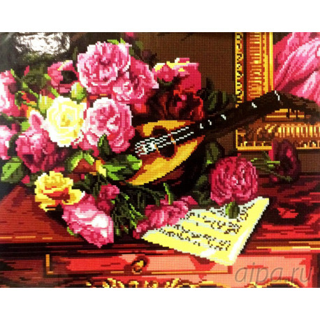  Розы и балалайка Алмазная мозаика на подрамнике Painting Diamond GF1683