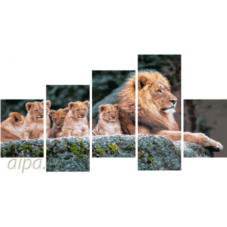  Семья львов Модульная картина по номерам на холсте с подрамником WX1025
