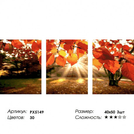 количество цветов и сложность Октябрь Триптих Раскраска картина по номерам на холсте PX5149