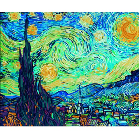 Звездная ночь ( репродукция Ван Гог) Раскраска по номерам акриловыми красками Schipper (Германия)