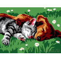 Котенок и щенок Раскраска картина по номерам на холсте