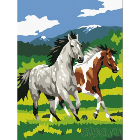  Лошади на поле Раскраска картина по номерам на холсте EX5053