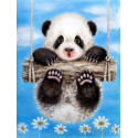 Маленькая панда на качелях Раскраска картина по номерам на холсте