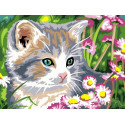 Котенок в маргаритках Раскраска картина по номерам на холсте