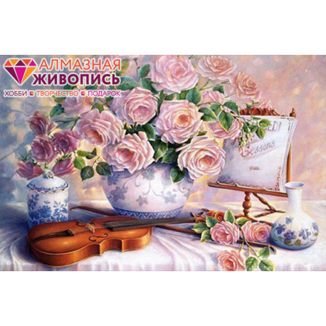  Розы и скрипка Алмазная вышивка мозаика АЖ-1250