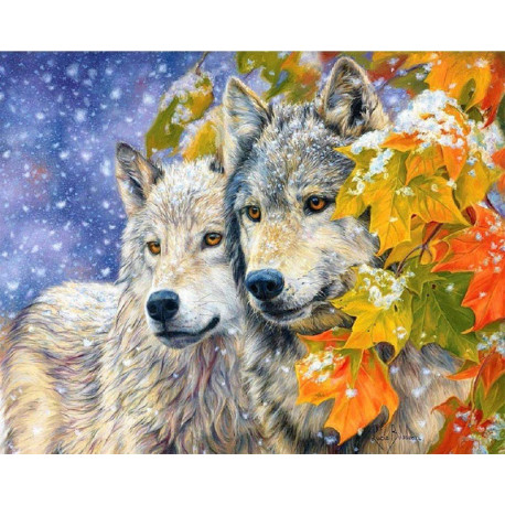  Волки в листве клена Алмазная вышивка мозаика АЖ-1419
