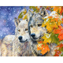 Волки в листве клена Алмазная вышивка мозаика