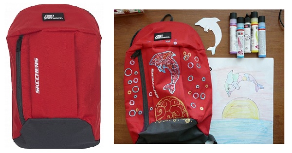 Рюкзак декорирован краской по ткани Fashion Liner Marabu ( Марабу ) детский проект