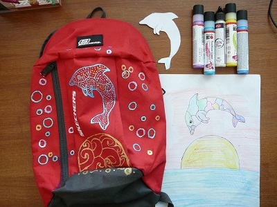 Рюкзак декорирован контурной краской по ткани Fashion Liner Marabu ( Марабу )